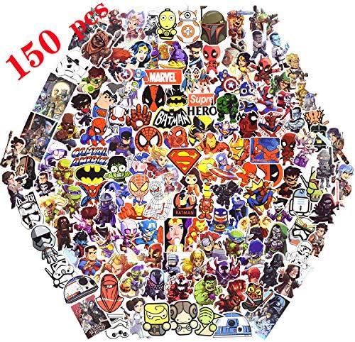Cool Superheros Stickers for Laptop 150pcs,KONLOY Stickers for Water Bottles,Vinyl Stickers for Laptop Skateboard Luggage Decal Graffiti Stickers,Gift for Kids, Adult- No-Duplicate Pack