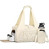 SUIKIHUM Small Gym Bag for Women, Mini Duffel Bag with Shoe Compartment, Cute Sports Tote Bag Dance Yoga Mat Luggage with Crossbody Water Bottle Bag, Beige