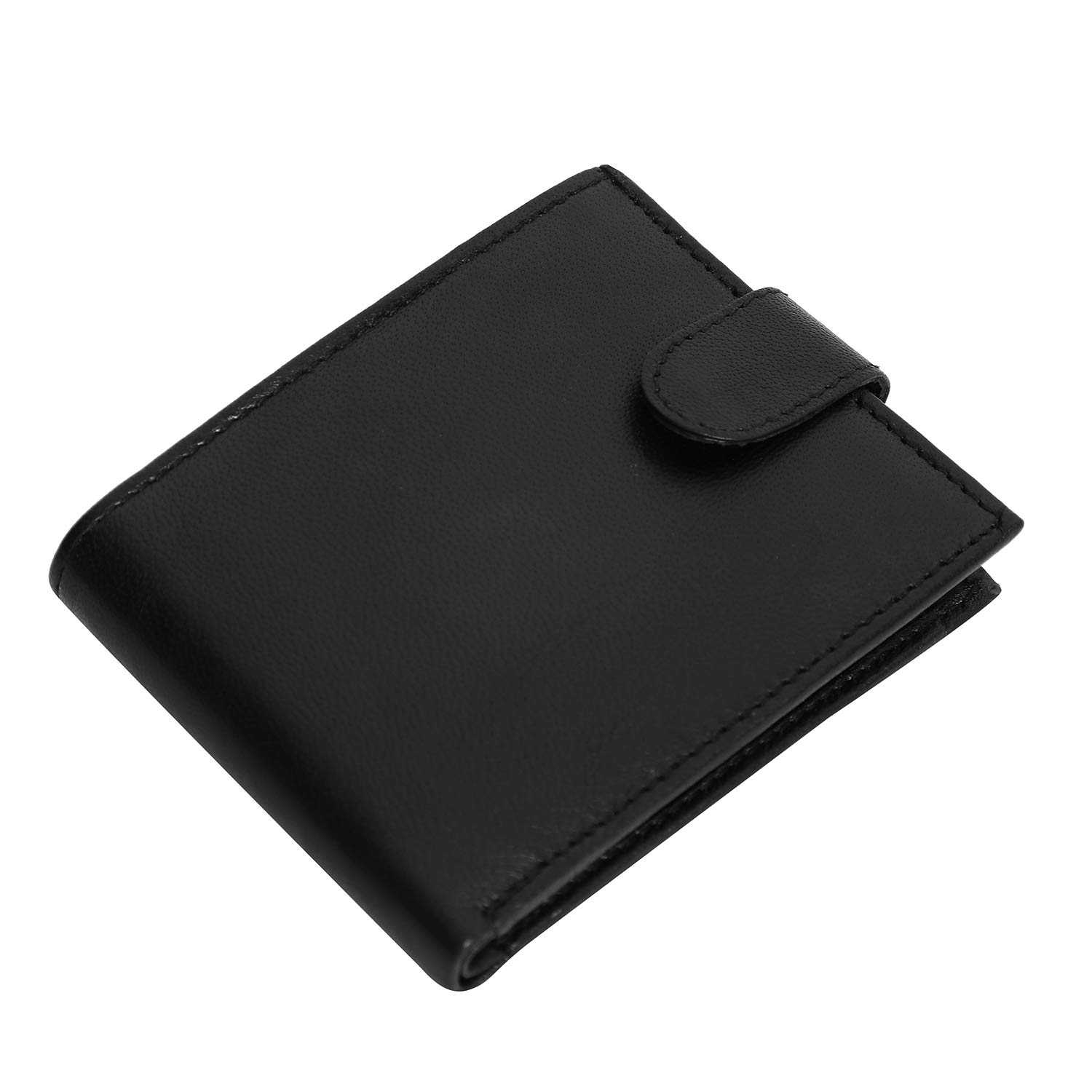 RAS Handcrafted Black Leather Wallet with Flip Up ID Slot | RFID Blocking Mens Coin Pocket Wallet 350 (Black)
