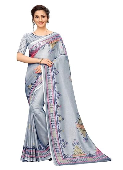 Rajeshwar Fashion With Rf Womens Kota Doria Jute Cotton Saree With Blouse Piece (GOLD VANI04 GREY_Grey)