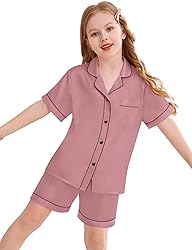 SWOMOG Kids Silky Satin Pajamas Set Girls Boys