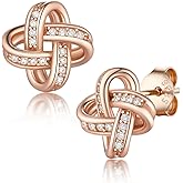 Suplight 925 Sterling Silver Love Knot Pendant Necklaces/Stud Earrings, Forever Love Infinity Diamond Dainty Silver Earrings/Necklaces, BFF Friendship Knot Wedding Engagement Christmas Gifts