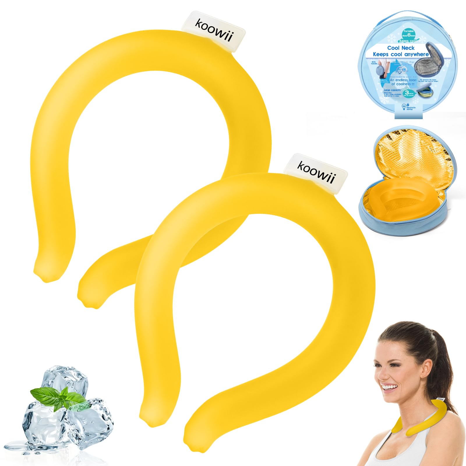 Photo 1 of 2-Pack Reusable Neck Cooling Tubes with Insulated Bag – Fast Freeze Ice Neck Wraps for Hot Weather, Sports & Outdoor Use, Eco-Friendly Ice Ring for Instant Cooling Relief Size M (Lemon Yellow)