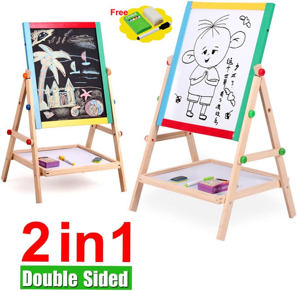 Yaheetech Kids Bedroom Wooden Double Sided Easel Chalk Drawing Board Children Learning Board