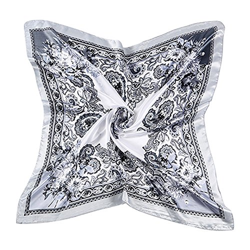 Sanwood Women's Neckerchief Large Square Scarf Headdress (White + Black )