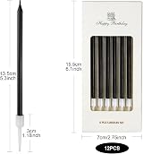 LFBEST Glitter Black Birthday Candles 12 Count with Holders for Cakes view 2