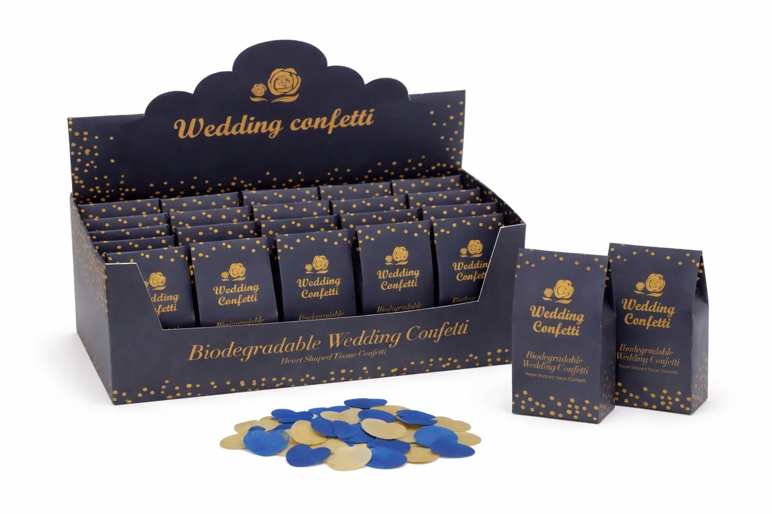 20 Navy/Gold Wedding Confetti Box Tray Guests BIODEGRADABLE Throwing Paper Table