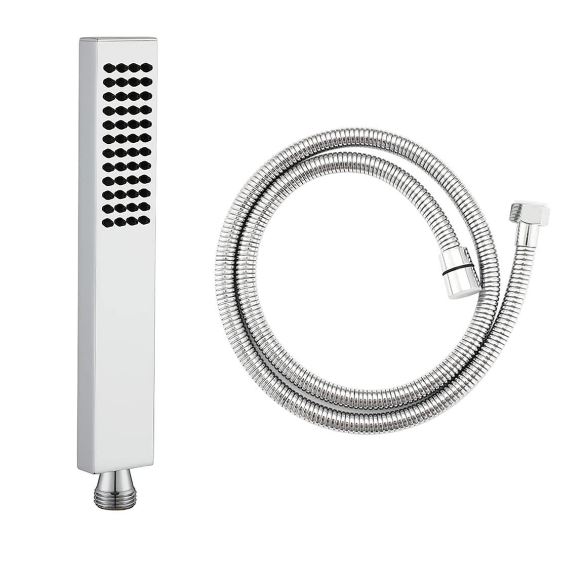 Ownace High Pressure Chrome Brass Shower Head with 59 Inch Hose Set Single Function Square Hand Shower Head Silicone Water Outlet for Bathroom