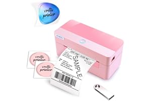 vretti Thermal Shipping Label Printer - 4x6 USB Label Printer - Desktop Barcode Pink Label Printer for Small Business & Shipping Packages Compatible with Mac, Windows, Linux, UPS, USPS(USB Version)
