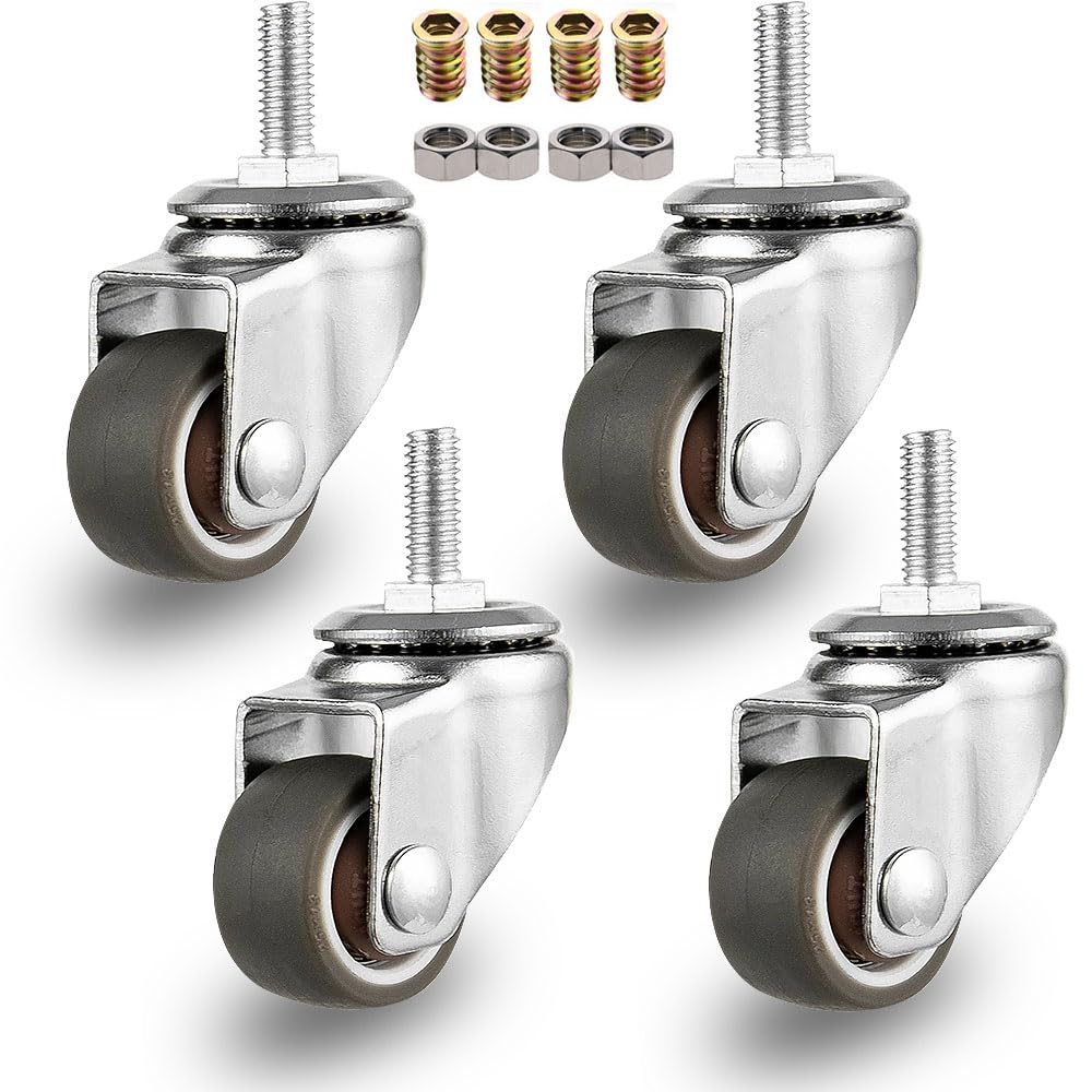 Photo 1 of NERILEE 4-Pack 1 Inch M6x 15mm Swivel Caster Wheels with Mini Threaded Stem Small Tiny Shopping Cart Wheel Rubber TPE Perfect Caster Set for Small Furniture and Equipment