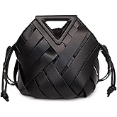 Woven Bucket Crossbody Bags for Women, Top-handle Retro Leather Adjustable Hobo Purse with Zipper Closure Shoulder Bag