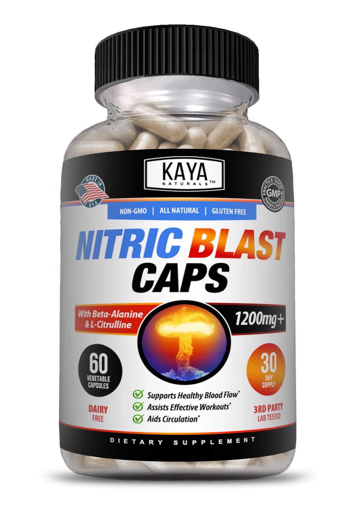 Kaya Naturals - Nitric Blast Potent All-Natural Herbal Supplement for Maximum Health Benefits | Pre-Workout | Increased Energy | Improved Nighttime Performance (60 Count (Pack of 1)