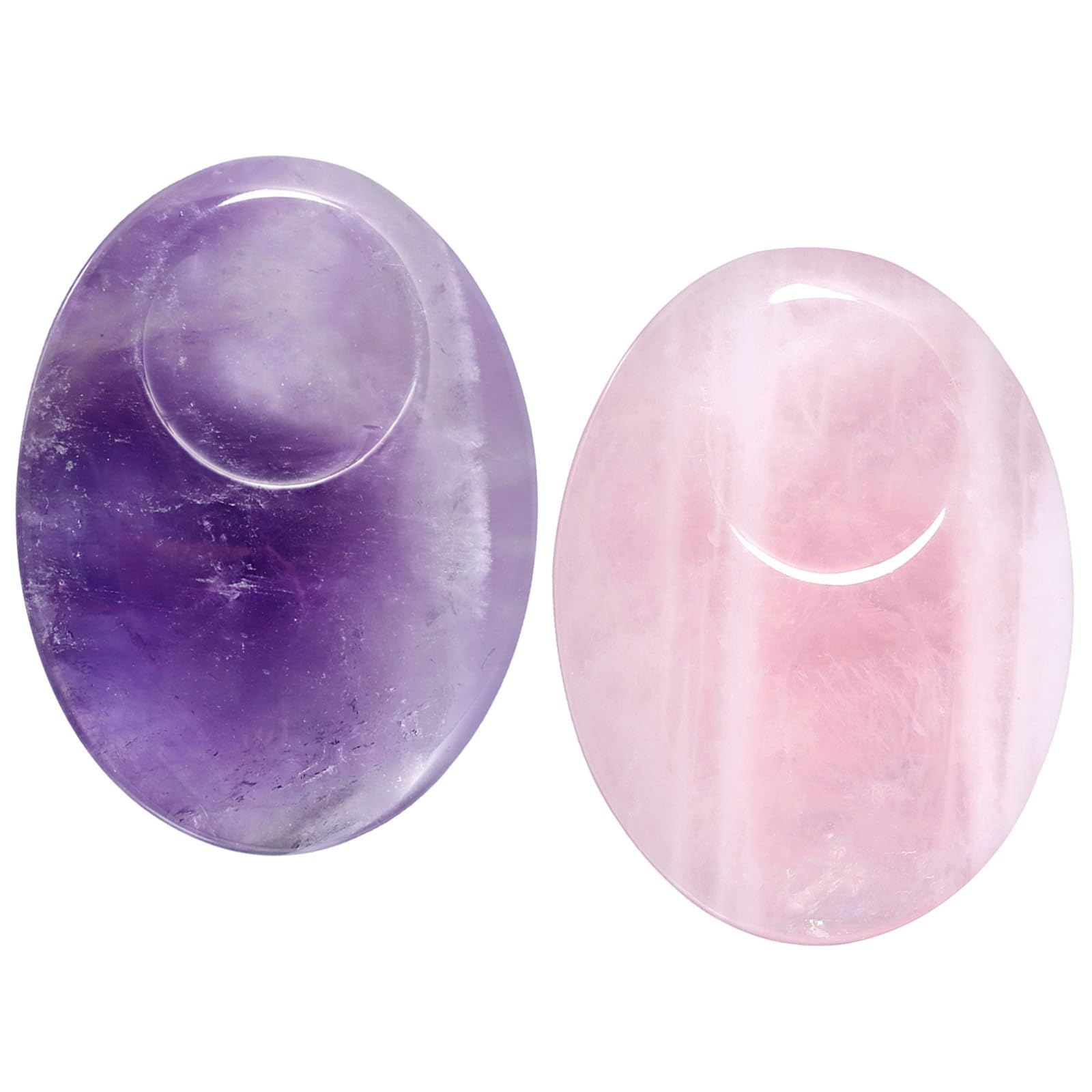 Nupuyai Amethyst & Rose Quartz Oval Thumb Worry Stone Set, 2pcs Energy Crystal Healing Pocket Palm Stone for Anxiety Stress Relief Reiki Therapy, 40x30mm