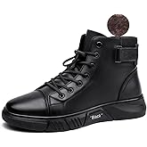 Myallfeet Men's Classic Italian High Top Cashmere Leather Boots Non-Slip Shock Absorber Side Zipper Business Ankle Boots Classic Fashion Casual Round Toe Leather Chukka Boots