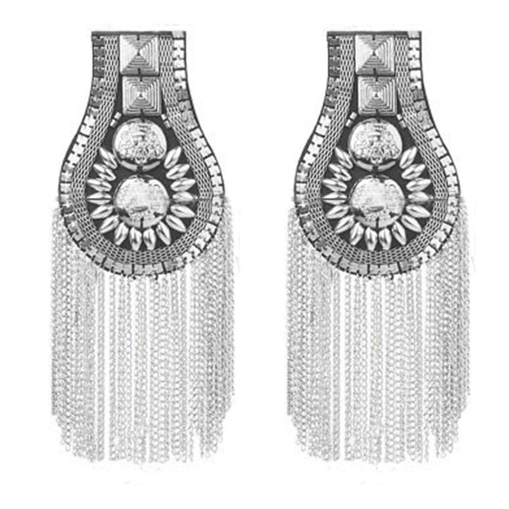 Photo 1 of 1 Pair Blazer Epaulet/Kpop Fringed/Tassel Metal Punk Shoulder Epaulette/Dpikes Brooch for Men Women 3 Color Options (Silver)