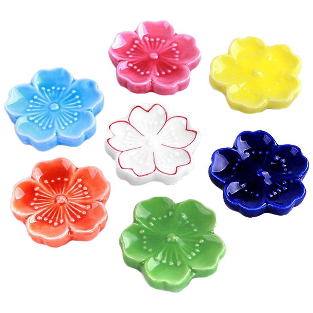 STOBAZA Japanese Style Ceramic Chopstick Rest with Cherry Blossom Pattern Spoon Holder Porcelain Rack for Kitchen Utensil Storage and Table Decoration
