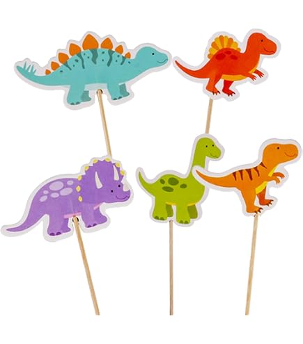 24 Stück Dinosaurier Cupcake-Topper – Glitzernd Mit T-Rex & Palmen, Für Mottopartys