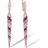 Santuzza 925 Sterling Silver Long Gemstone Drop Earrings White Cubic Zirconia Dangle Earrings for Women