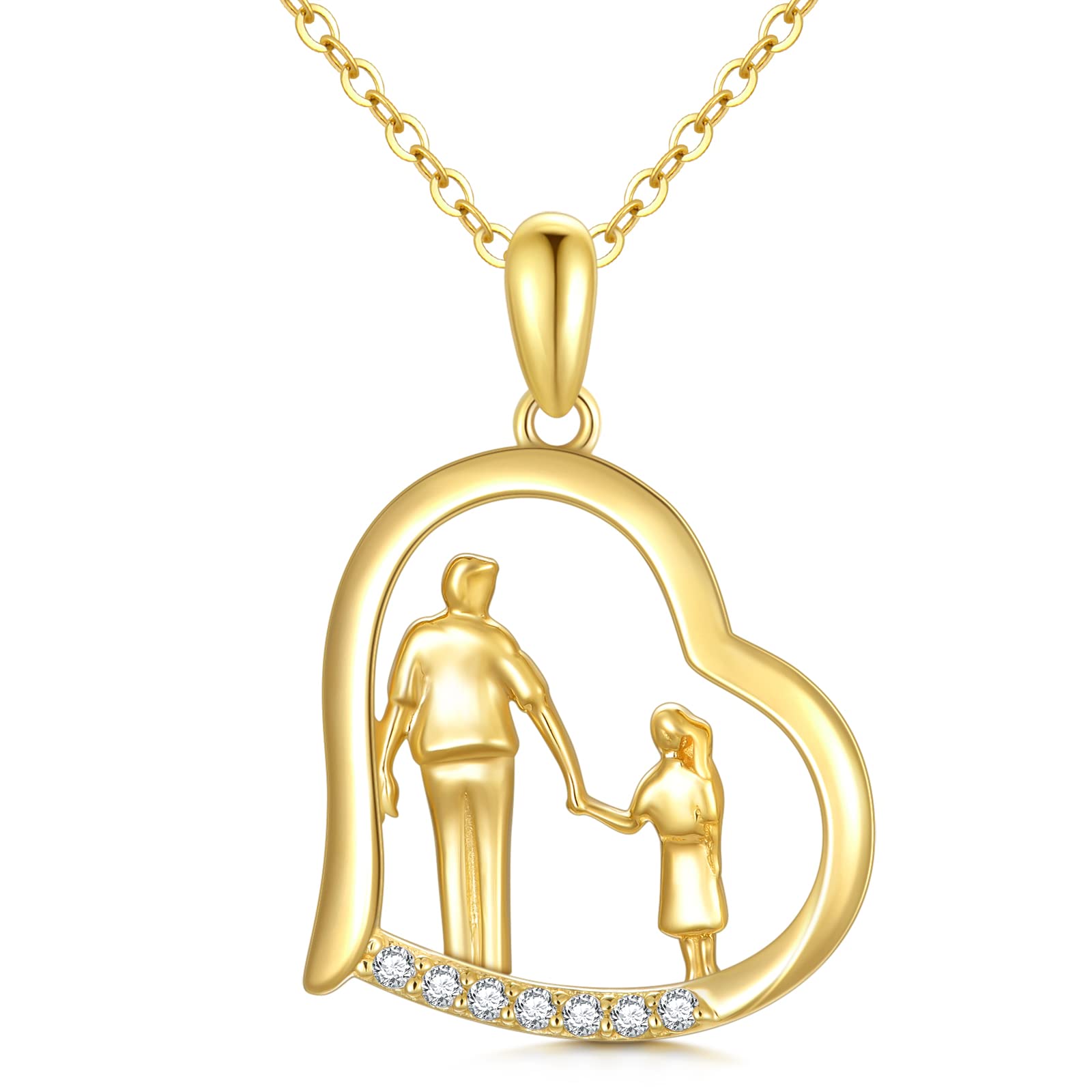 SISGEM 9 ct Gold Heart Necklace, Solid Yellow Gold Father and Daughter Pendant Necklace from Daughter, for Father's Day Dad's Birthday Grandpa, 16"+1"+1"