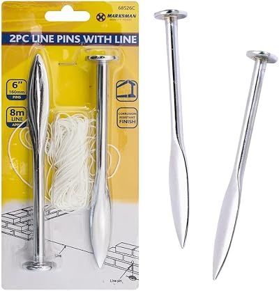 BARGAINGALORE 2x 6" Line Pins Brick Laying 8M Line DIY Masonry Tool