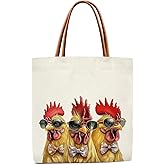 lamocho Chicken Bag Chicken Tote Bag, Chickens Gifts for Women, Rooster Canvas Tote Bag For Women, Grocery Shopping Handbag -V02