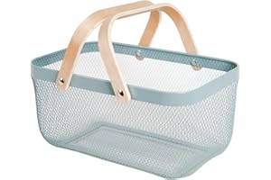 SANHSEHOME Metal Mesh Steel Basket Garden Harvest Basket for Gathering Vegetables Rectangle Wire Basket with Handle Storage Organizer Multi-functional Fruit Basket for Kitchen Garden Picnic(Blue)