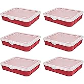 Sterilite 20 Compartment Christmas Holiday Ornament Storage Box, Red (6 Pack)