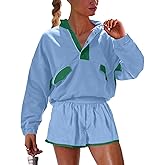 UNIANKIYA Womens Two Piece Matching Sets Long Sleeve Top Short Set with Pockets Casual Workout Lounge Travel Vacation Outfits