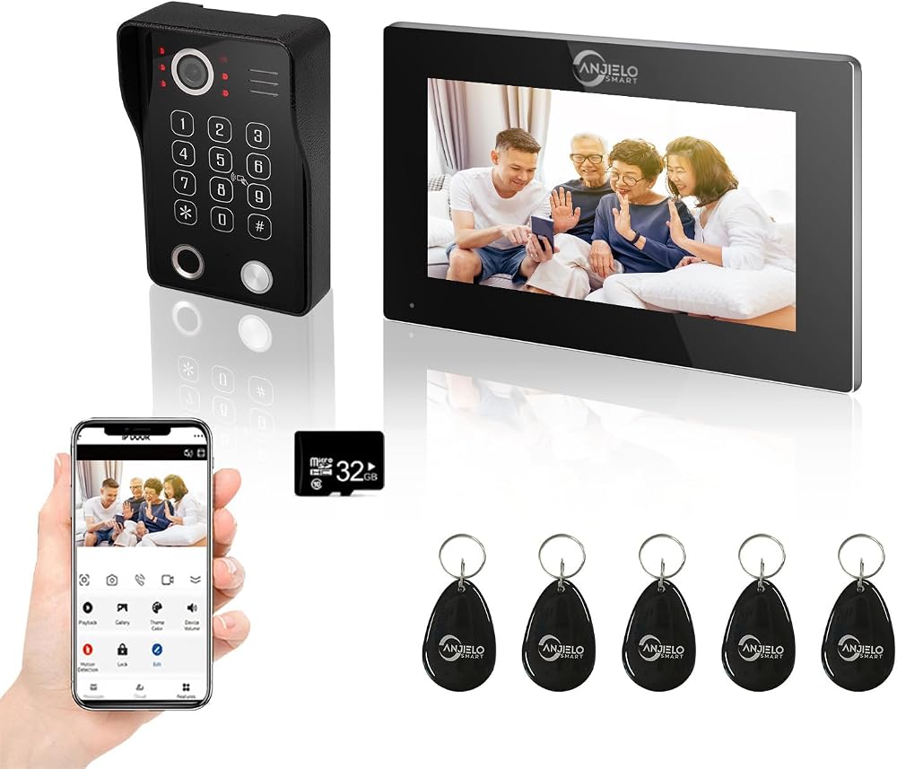 ANJIELO SMART 7'' Video Doorbell Intercom 1080P Camera RFID Fingerprint App