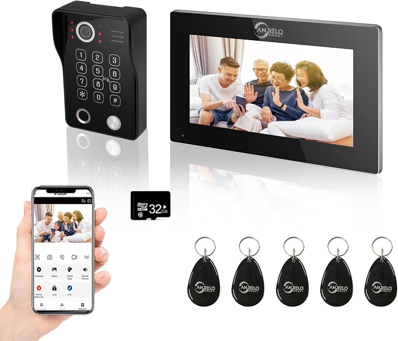 ANJIELO SMART 7'' Video Doorbell Intercom 1080P Camera RFID Fingerprint App