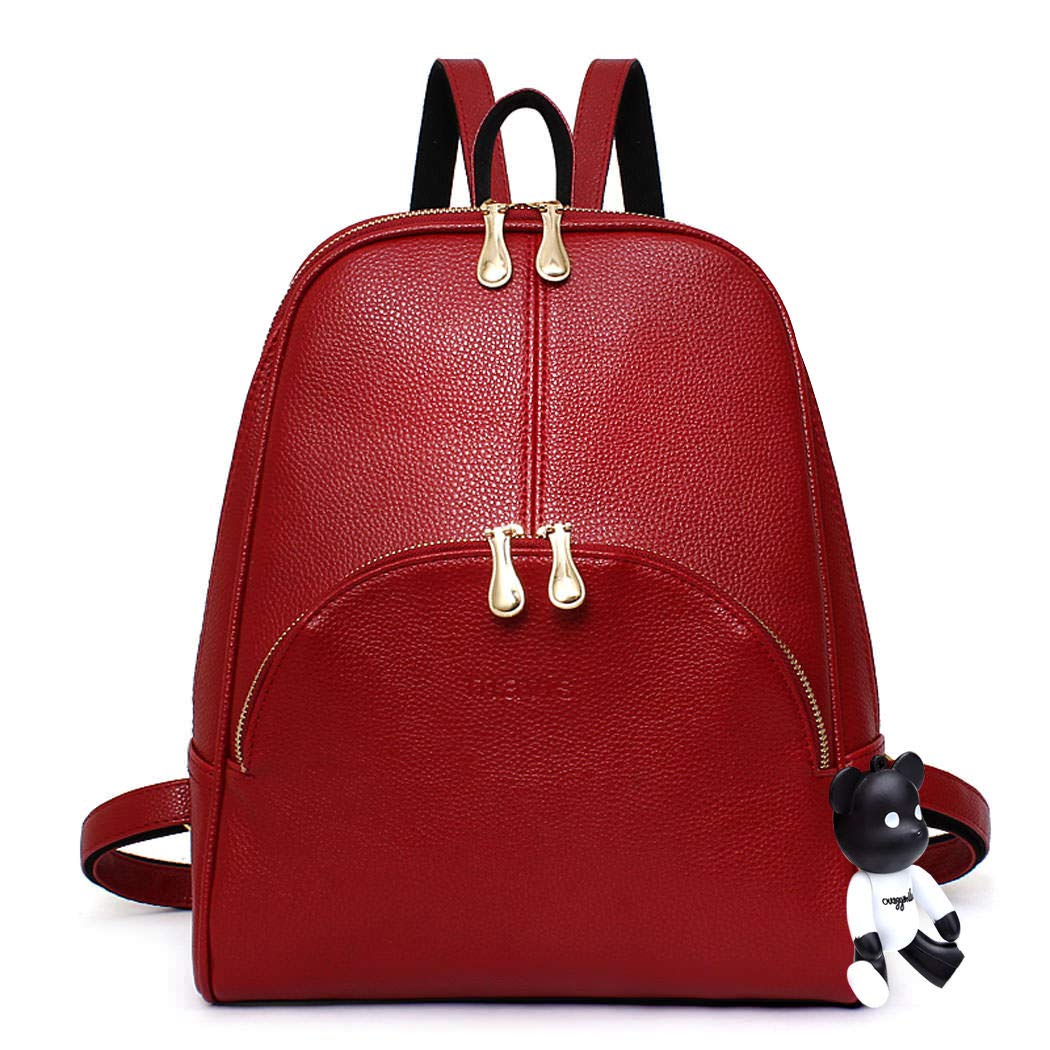 DEERWORD Women's Backpacks Elegant Shoulder Bag with Shoulder Strap Designer Backpacks with Anti-Theft PU Leather 3020 Pack of 1, red wine, M, adjustable strap