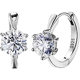 BREN Moissanite Earrings for Women Men, 925 Sterling Silver Huggie 18K Gold or White Gold Plated Earrings Studs with 0.5/1CT VVSI Quality D Color Round Cut, Lab Created Moissanite