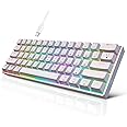 targeal 60% Mechanical Gaming Keyboard - 61 Keys Gateron Red Switch Quiet Office Computer Keyboard - Multi Color RGB Rainbow Led Backlit - Programmable for PC/Windows/Mac/Gamer - USB Wired - White