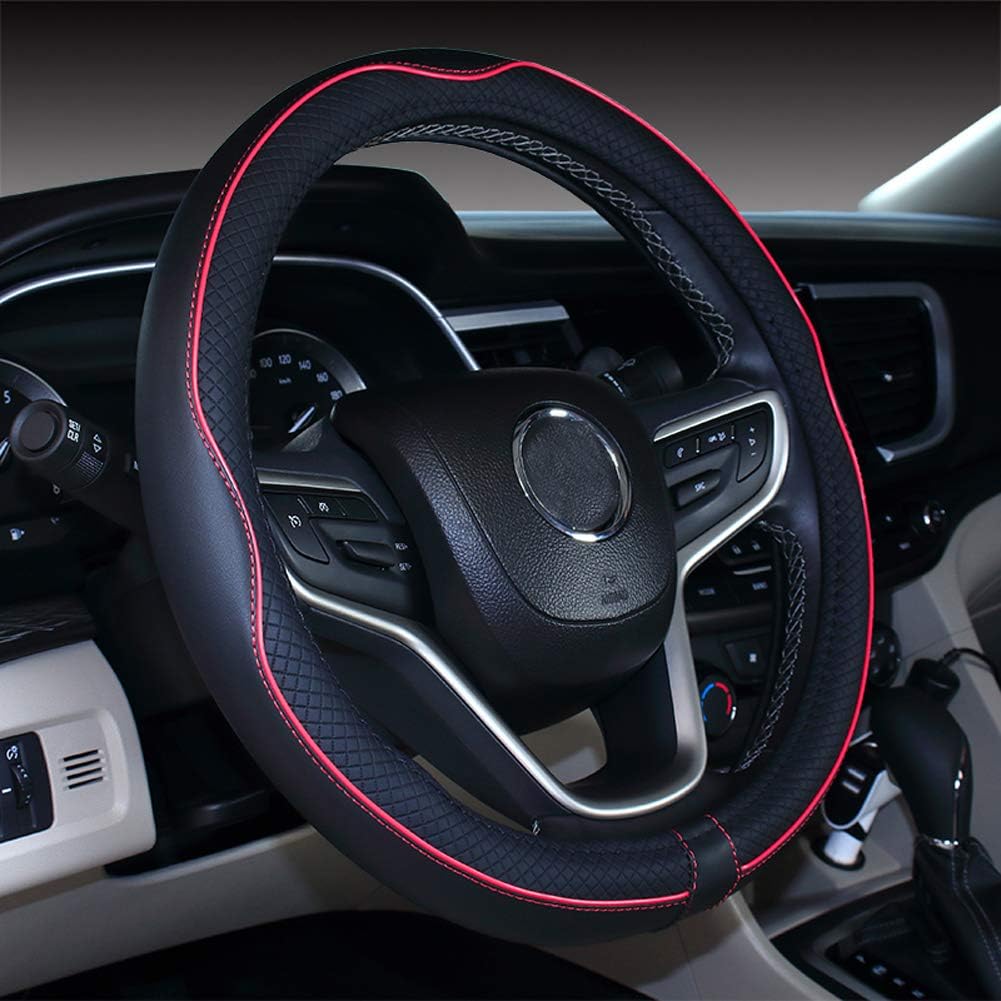 Mayco Bell Microfiber Leather Small Steering Wheel Cover (14" - 14.25",Black Red)