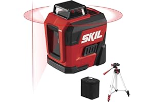 SKIL 65ft. 360° Red Self-Leveling Cross Line Laser Level with Horizontal and Vertical Lines Rechargeable Lithium Battery USB Charging Port, Compact Tripod & Carry Bag Included - LL932201