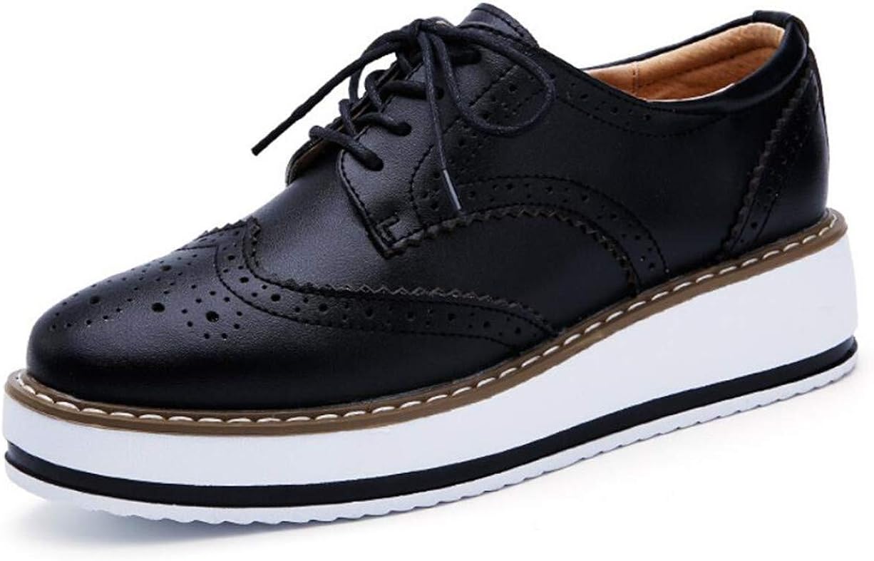  | DADAWEN Women's Platform Lace-Up Wingtips Square Toe Oxfords Shoe | Oxfords