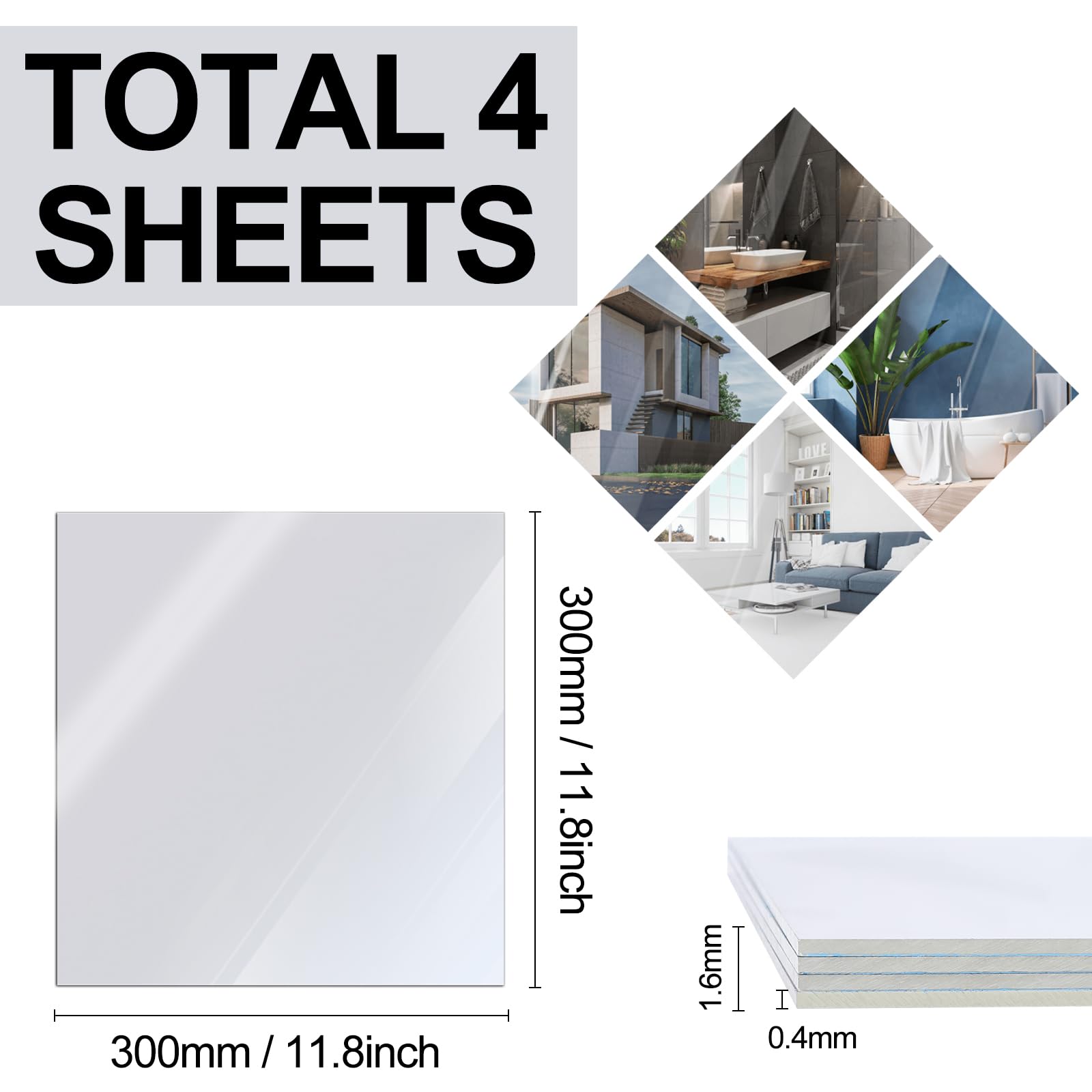 Frddiud 4 Pcs Silver Mirror Acrylic Sheets, 11.8 x