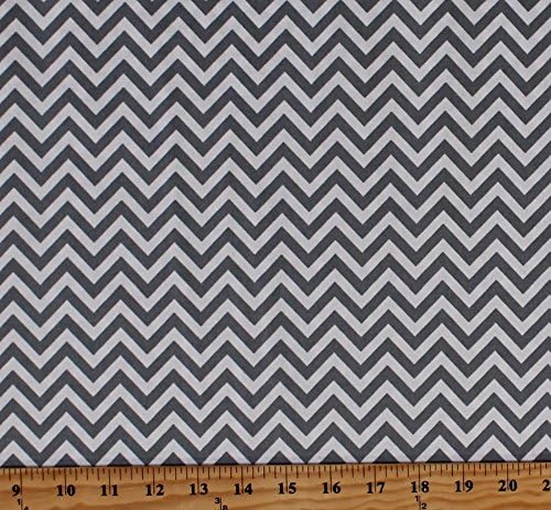 Cotton Half Moon Modern Zig Zags Gray & White Chevron Striped Cotton Fabric Print by the Yard (32217-21)