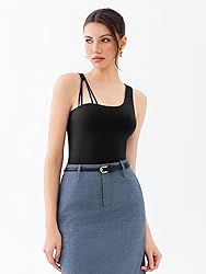 REORIA Women's Asymmetrical Shoulder Strap Bodysuit
