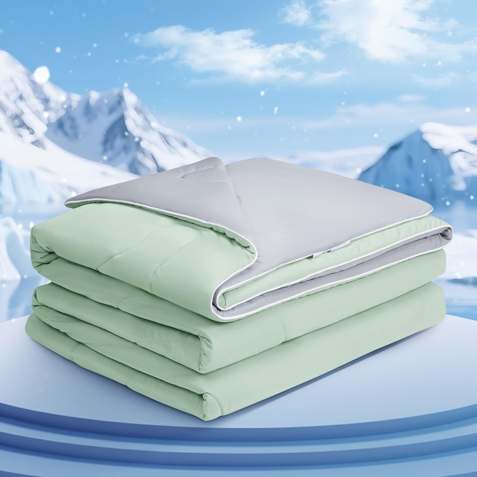 Photo 1 of COHOME Cooling Comforter King/Cali King, Cooling Blanket for Hot Sleeper and Night Sweats, Cold Touch Fabric Absorbs Body Heat, Double-Sided Cool Design Soft Fluffy (Green, (108"x90"))