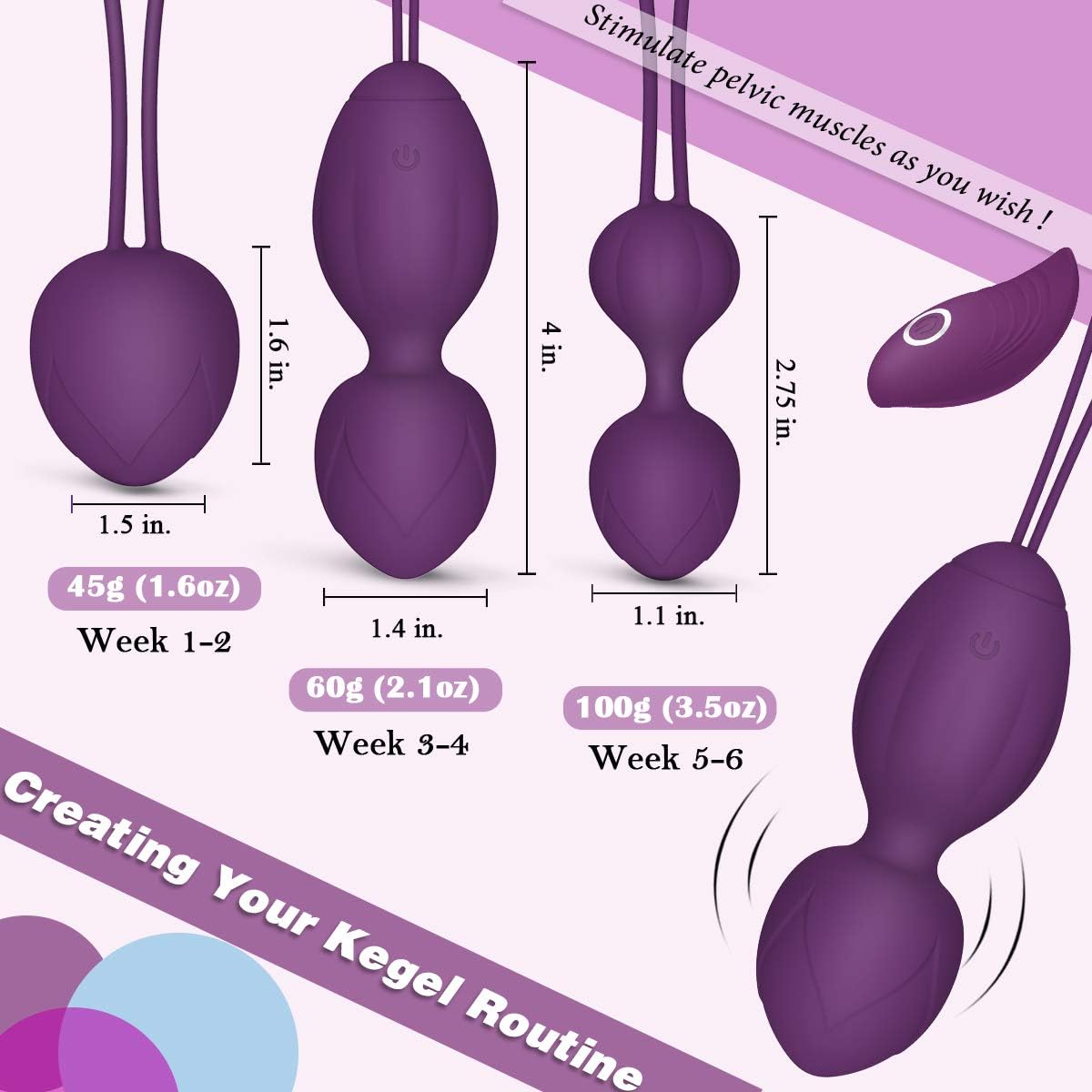 Kegel Balls for Tightening, Ben Wa Balls for Women Pelvic Floor Strengthening Device and Bladder Control Exerciser (Purple, 3 Balls): Health & Personal Care