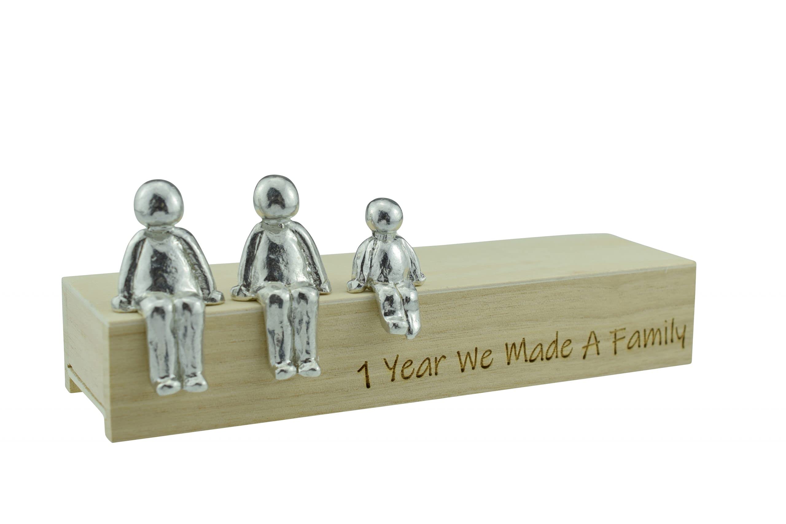 1st Anniversary Idea- 1 Year We Made A Family Metal Ornament - Choose Your Family Combination Box & Woodgrain May Vary (1 child)
