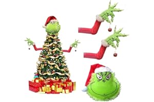 QQCHERRY Christmas Tree Decorations 3Pcs Christmas Elf Grinch Green Monster Decor Tree Topper, Furry Green Elf Head/Arms for Theme Party Courtyard Christmas Tree Topper