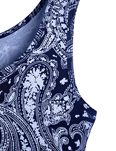 Le Vonfort Summer Dresses for Women, Sleeveless Round Neck Flowy Swing A-line Mid Length Relaxed Sundress with Side Pockets Paisley Black Medium