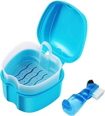 Keedolla Denture Cup Orthodontic Retainer Case Blue with Brush Basket Lid