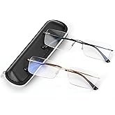 SKYOAK 2 Pack Executive Frameless Progressive Multifocus Reading Glasses for Men, Metal Rimless Blue Light Blocking Computer Readers Anti Eye Strain/UV No-Line Rectangular Multifocal Eyeglasses, 2.5x