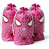 Eylola 48Pcs 6.3 x 9 Inch PE Pink Spider Themed Gift Bags Spider Party Favors Goody Treat Bags Spider Themed Birthday Party Supplies