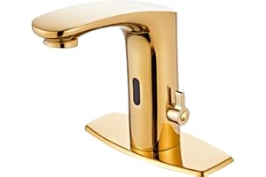 HALO SANITARY Automatic Sensor Faucet Touchless Grifo CEC Watersense DOE for Bathroom Hand Free Robinet with Temperature Adjustable Knob Ideal for School Home Hotel Brushed Gold