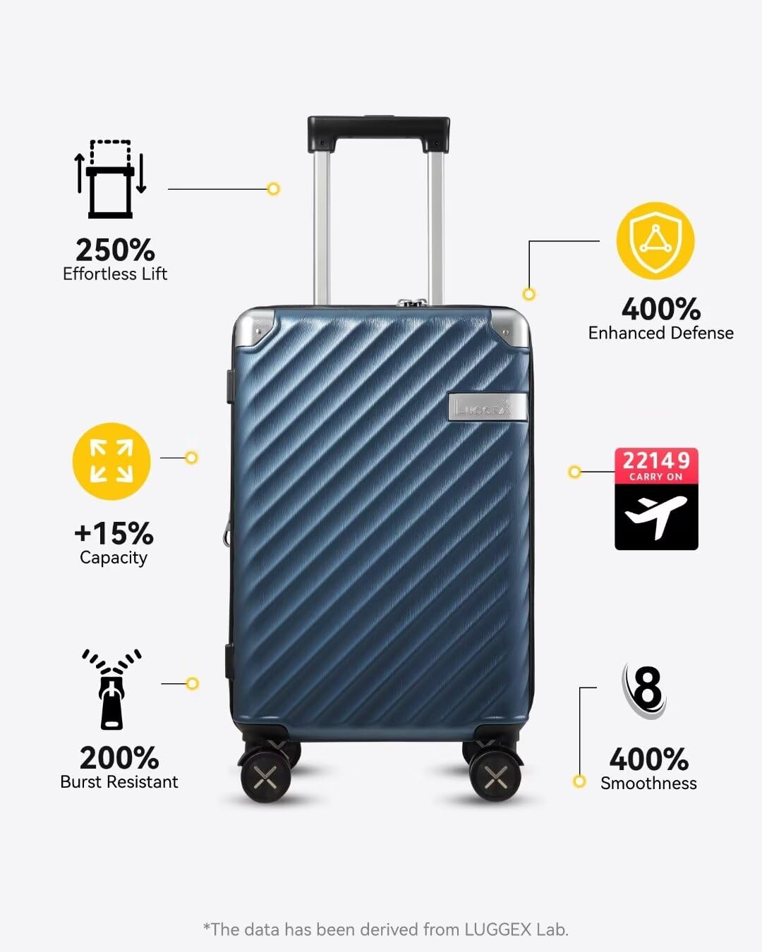 LUGGEX Luggage with Spinner Wheels, Polycarbonate Expandable Hard Shell Suitcase, Carry On 20 Inch, Black