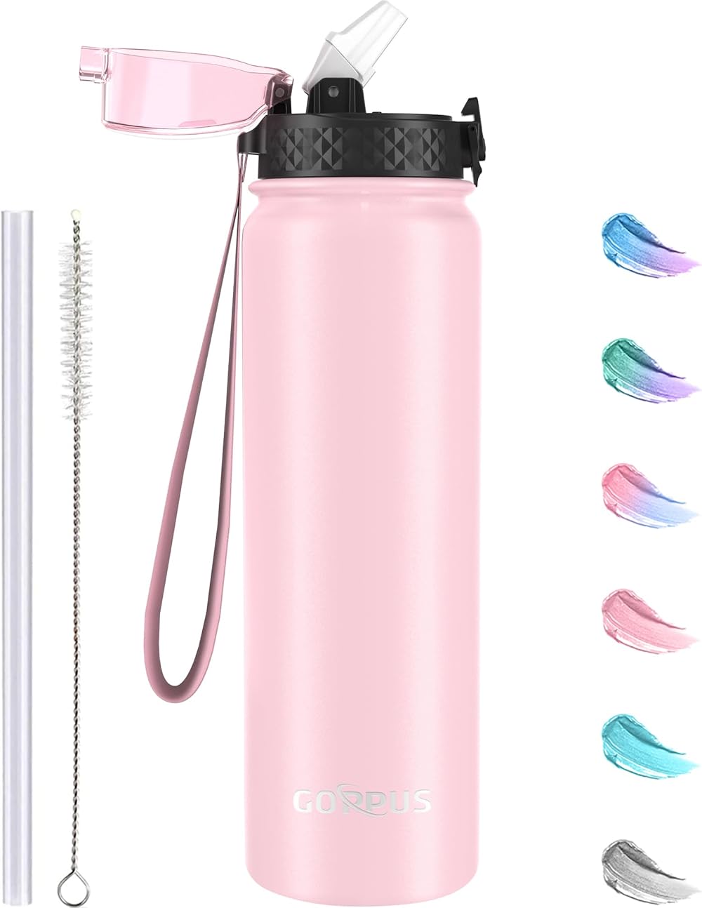 GOPPUS 1L Stainless Steel Water Bottle with Straw Double Wall Insulated